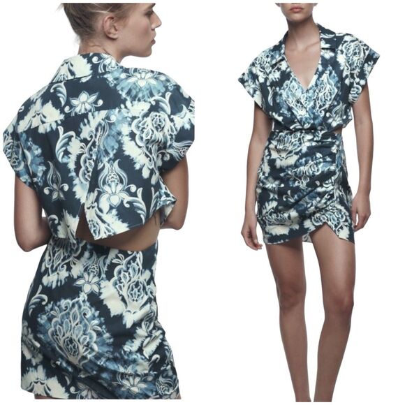 Zara Dresses & Skirts - Zara Dress Women Small Blue Printed Mini Cut Out Back Resort Vacation Tribal NEW